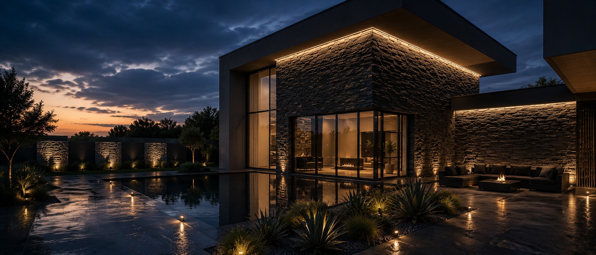 Vila moderna cu piatra decorativa Dark Charcoal Stone Decor Ideal